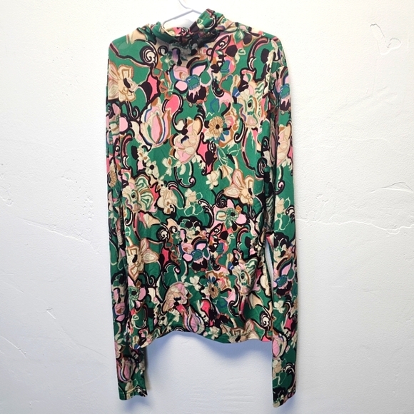 A.L.C. James Green Turtleneck Floral Jersey Long Sleeves Women's Top Size XS - Picture 6 of 6